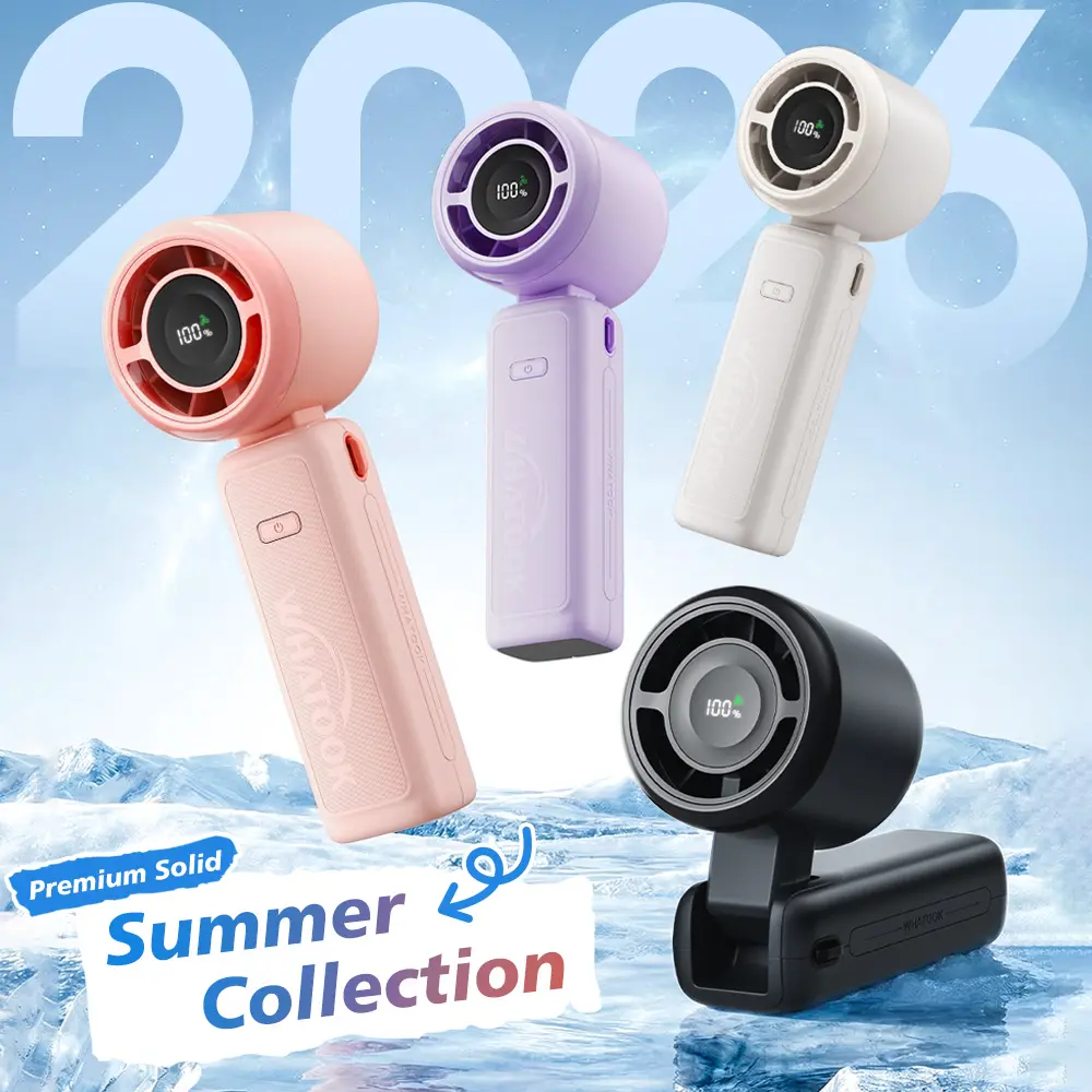 WHATOOK Handheld Fan: 4000mAh Portable Handheld Turbine Fan, 180° Foldable Design, High-Speed Mini Fan with up to 12 Hours of Battery Life, 5-Speed LED Display Cooling Fan, Ideal for Travel, Outdoor Activities, and Commuting - Black/Purple/Pink/White, Por