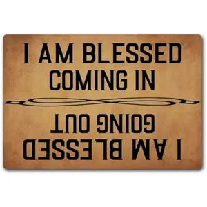 Funny Welcome Mat with Rubber Back I Am Blessed Coming in I Am Blessed Going Out Rubber Non-Slip Backing Entrance Rug Home Decor Front Porch Decorative Mat