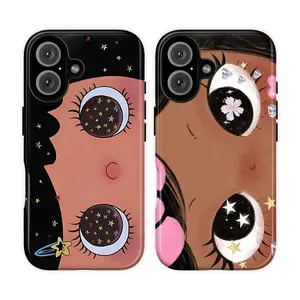 Dreamy INS Glittering Big Eyes Comic Girl Lovely Phone Case, Cute Kawaii Big Eye Anime Phone Case for iPhone 17 16 15 14 13 12 11 Pro Max X XS & SS Galaxy S21–S25 Plus Ultra, Kawaii Aesthetic Big Eyelash Tough Case,Cute Y2K Cartoon Girl Gift for Her Him