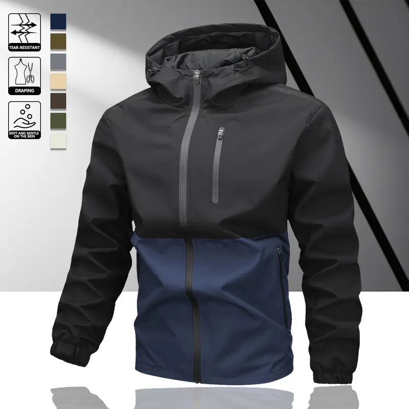 Men's Windbreaker Jacket, Waterproof Zip Up Hooded Jacket, Lightweight Athletic Outerwear for Running Hiking Dark Blue Longsleeves jackets men jackets zip up jackets