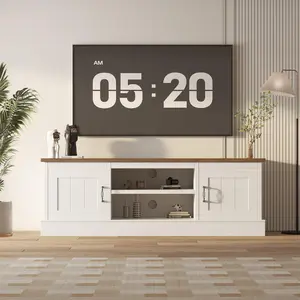 Modern TV Stand Media Console for Game Room, Engineered Wood Entertainment Center with Open Shelves + Hidden Storage, Rear Cable Management Ports, Easy Assembly, Matte Finish