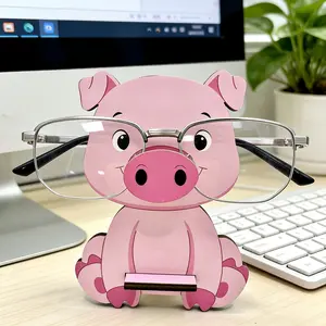 1 cute pig shaped glasses holder, wooden display stand, Cute Desk Accessories, very suitable for home desktop decoration, suitable for home and office desktop decoration, bedside table, birthday gift (excluding glasses)