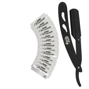 Straight Edge Razor Barber Salon Stainless Steel Shaving Black  with 10 free  Derby Blade