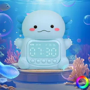 Axolotl Night Light Alarm Clock Gift for Boys Girls - 7 Color Silicone Touch Lamp with Dual Alarms, Rechargeable Bedside Clock (Perfect for Birthdays & Holidays)