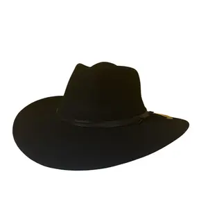 Mountland Style Wool Hat - Elegant Water-Repellent Unisex Black Felt Hat with Wide Brim and Leather Band