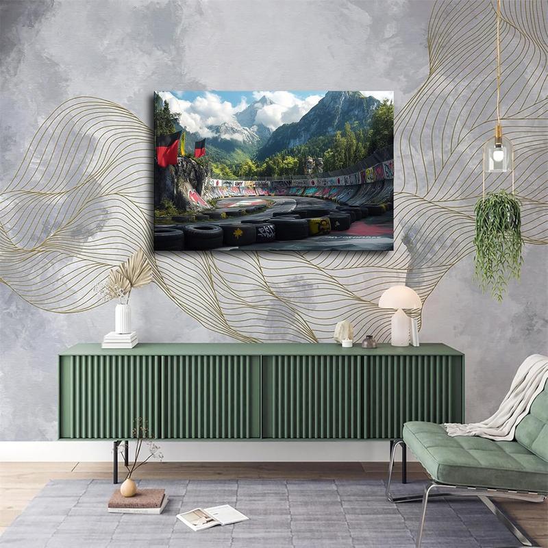 Car Track Nurburgring Rally Road Sports Poster Art Print Canvas Wall Art Kitchen Living Room Classroom Bedroom Office Home Aesthetic Decoration (12x18inch Framed)
