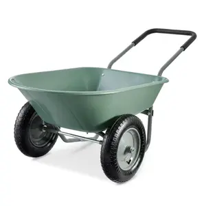 Best Choice Products Dual-Wheel Home Wheelbarrow Yard Garden Cart for Lawn Construction - Seafoam