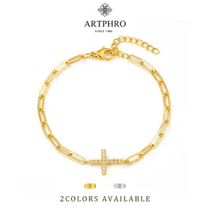 ARTPHRO Cross Chain Bracelet for Women, Stainless Steel CZ Cross Link Bracelet, Adjustable Fashion Jewelry Gift
