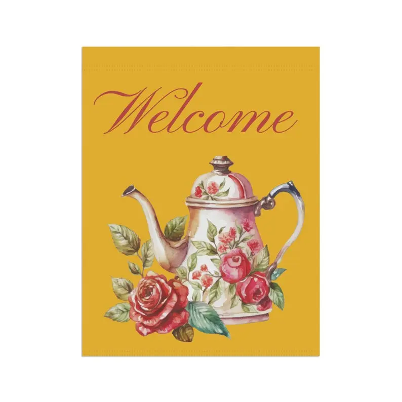 Vintage Tea and Roses Double-Sided Garden Flag, 100% Polyester All-Seasons Cottagecore Farmhouse Decor, Crease-Resistant, Does Not Fade