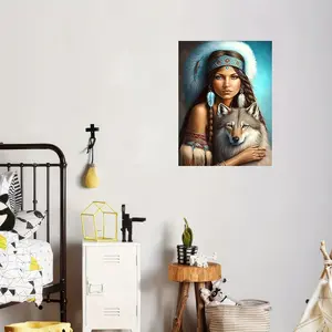 1pc Native American Woman and Wolf Diamond Painting Kit - 12x16 Inch Unframed Canvas Poster for Home Decor | Ideal for Bedroom, Living Room, Office | Perfect Gift for Art Enthusiasts