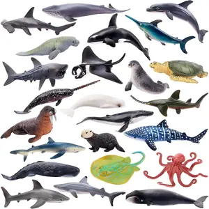 P-MTS029   24pcs Mini Ocean Animal Figurines: Realistic Cake Toppers with Sharks, Whales & Octopus - Great for Kids' Parties, Gifts & School Projects Set Ornaments