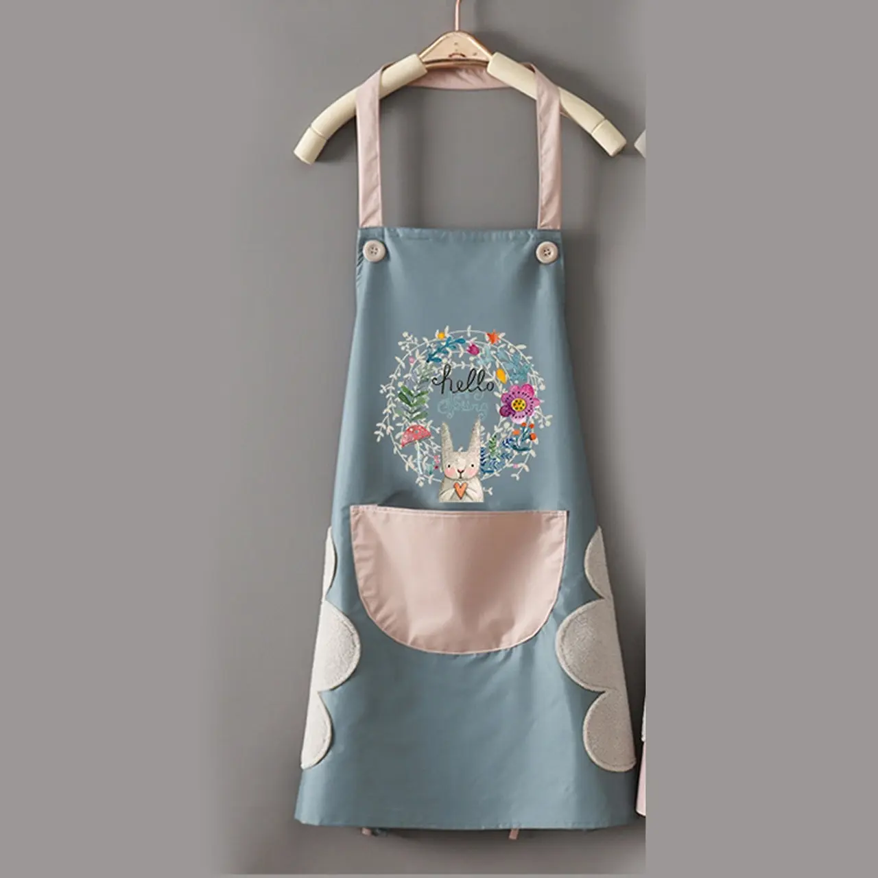 1 Piece Cartoon Rabbit Pattern Apron With Pockets, Funny Apron, Kitchen Cooking Apron, Household Waterproof Apron, Kitchen Aprons