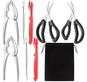 Seafood Cracker Tool Set With Lobster Sheller Stainless Steel Crab Crackers Crab Leg Fork Seafood Scissors And Storage Bag, Crab Leg Pick Utensils Set Crab Eating Tools (9Pcs)