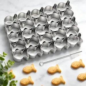 Cookie Cutter Set, Food Grade Stainless Steel with Cleaning Brush, 25 Mini Goldfish Shapes, Baby Food Baking Tool, Easy to Use