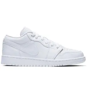 Jordan 1 Low Triple White Logo (GS) 553560-136 Authentic Shoes Footwear Sneaker Trainer Comfortable Walking Fashion Trending Gift
