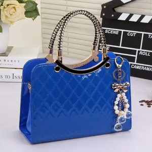 Glossy Quilted Handbag for Women – Elegant Top Handle Shoulder Bag with Chain Strap and Pearl Charm