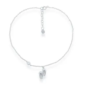 Sterling Silver Double Flip Flop w/ Single CZ Anklet