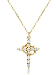 Cross Crown Necklace, Cuban Cross Necklace, Rotatable Crown Design, Sparkling Cross Pendant, Unisex Jewelry, Back-To-School Gift, Teacher Appreciation, Valentine's Day