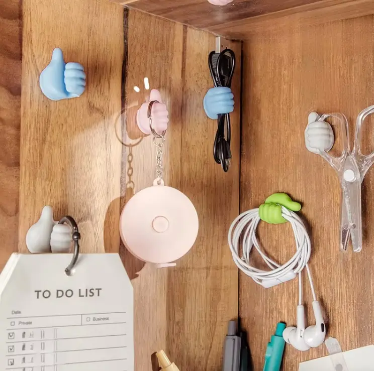 30/50PC Multifunctional Thumb Hook Organizer - Thumbs Up Design Wall-Mounted Cable Holder, Colorful Plastic Desk Accessories for Desk Organization, No-Screw Easy Installation Space-Saving Storage
