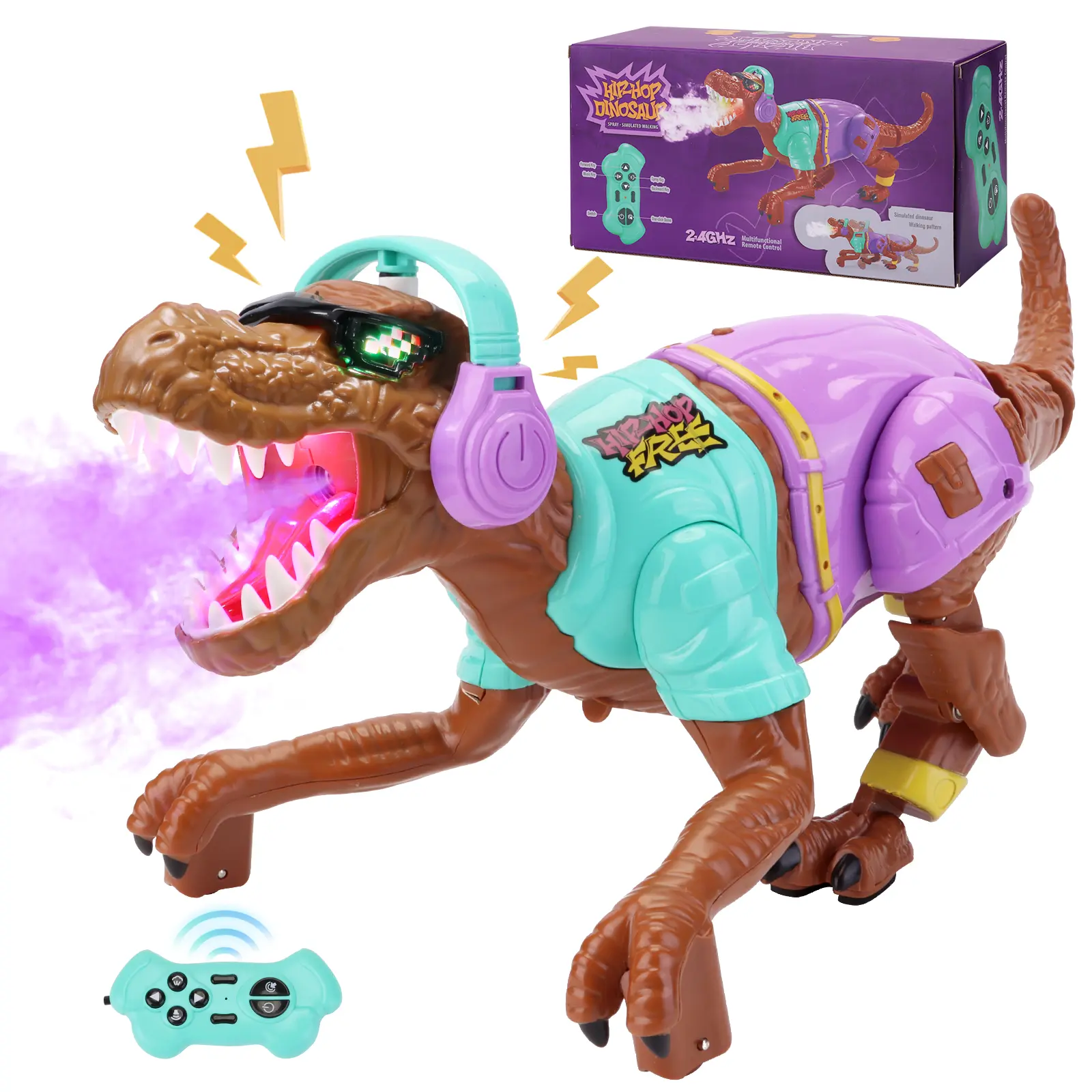 Dinosaur Remote Control Toy Car with Spray, Music & Lights – Fun Gift for Kids Stunt Car