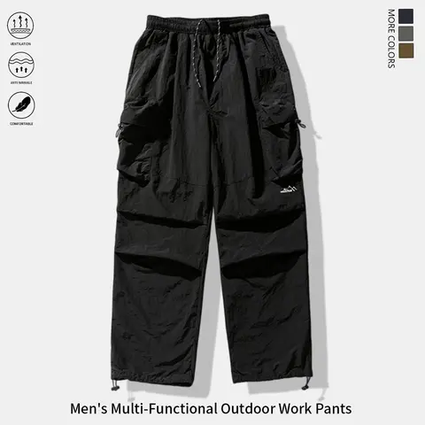 Men’s multi-pocket loose cargo pants, breathable and quick-drying outdoor workwear for hiking and camping, featuring a wide-leg design suitable for mountaineering, fishing, and everyday streetwear; men’s clothing, men’s hiking pants. fit sport pant