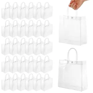 50Pcs/Set Clear Gift Bags with Handles,7.8" x 7.8" x 3.1" Reusable Party Favor Bags,Plastic Gift Bag,Transparent PVC Tote Bag for Wedding,Christmas,Birthday,Boutique,Father's Day,Tools & Hardware