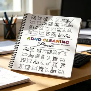 ADHD-Friendly Office Accessories Cleaning Planner - Editable A5 Notebook with Daily, Weekly, Monthly Schedules & Checklists, Household Organizer for Kitchen & Family Tasks