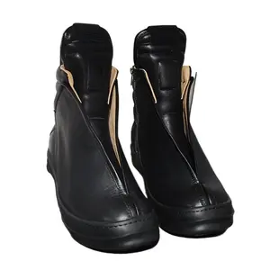 Retro shoes European and American fashion men's boots, unique high-top round-toe thick-soled height-increasing zippered trendy sneakers