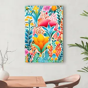 212 MAIN Flowing Flowers Turquoise Floral Wall Art Print, 24x36 in, for Home & Room Decor