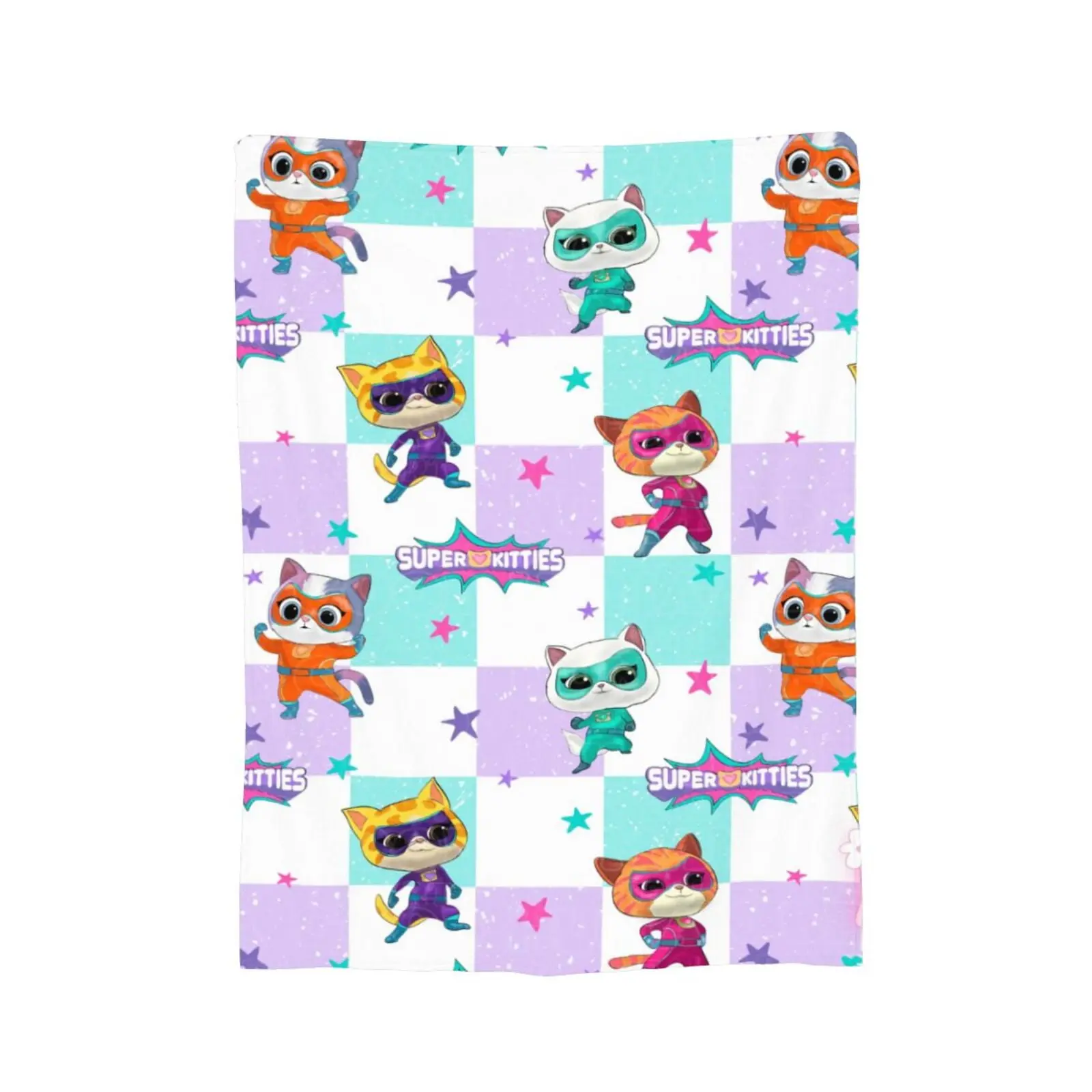 SuperKitties Cartoon Theme Flannel Throw Blanket - Ultra Soft, Anti-Pilling, Lightweight, Feel Cosy - Indoor/Outdoor for Kids - Ideal for Sofa, Bed