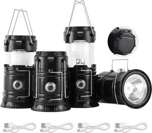 4-Pack Collapsible Portable LED Camping Lantern Lightweight Waterproof Solar USB Rechargeable Flashlight for Indoor/Outdoor Emergency Use