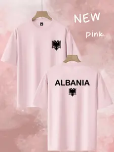Men's Casual Round Neck Short Sleeve T-Shirt, Albania Eagle Emblem Print, Loose-Fitting Summer Top, All Seasons Wear
