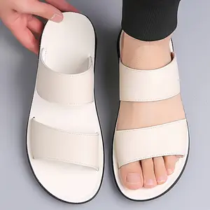 Men's Fashion Slides, Casual Preppy Style Solid Color Slip-On Sandals, Round Toe, with Microfiber Synthetic Upper, PU Inner & Sole, EVA Insole, for Daily Wear, Summer, Summer Sandals | Preppy Style Footwear | Sleek Shoe Design