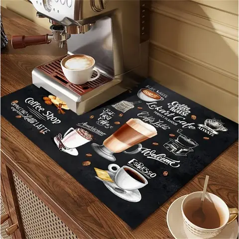 Coffee Theme Pattern Kitchen Countertop Mat, 1 Count  Non-slip Coffee Machine Mat, Absorbent Kitchen Countertop Mat, Kitchen Decor, Housewarming Gift, Coffee Table Mat