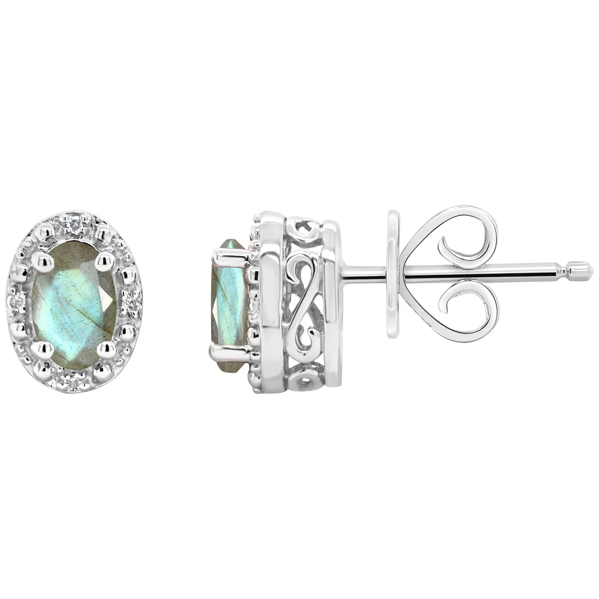 Affinity Gems Oval Labradorite & Diamond Earrings, Sterling Affinity Gems Oval Labradorite & Diamond Earrings, Sterling