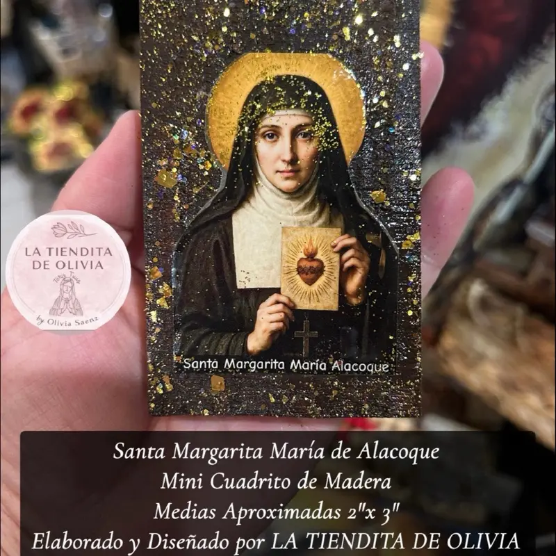 Santa Margarita María de Alacoque Mini Cuadrito de Madera Medias Aproximadas 2"x 3" Elaborado y Diseñado por LA TIENDITA DE OLIVIA