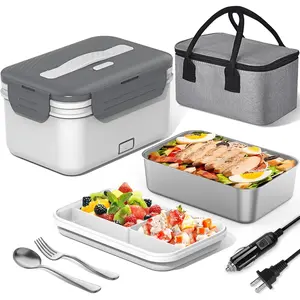 Electric Lunch Box  Heater 100W, 4 in 1 Ultra Quick Heated Lunch Boxes for Adults 12V/24V/110V/220V Portable  Warmer for //Office With Fork Spoon and Insulated Carry Bag