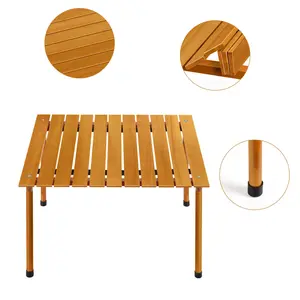 1 portable folding camping table with a portable roll-up design, comes with a carrying bag, 26.9 27.2inch Convenient bamboo-colored small coffee table terrace table, suitable for barbecues, picnics, beaches, and outdoor activities