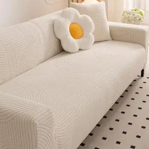 Solid Color Geometric Pattern Sofa Cover, 1 Count Soft Comfortable Breathable Sofa Slipcover, Sofa Protector for Home Living Room Office