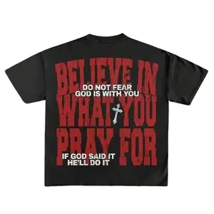 Believe In What You Pray For Shirt, Men's Letter Print Round Neck Tee, Regular Fit Casual Short Sleeve Crew Neck T-Shirt for Summer, Men's Top for Daily Wear