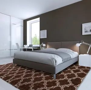 Luxury Shag Area Rug , Geometric PlushFluffy Rugs, Extra Soft Carpet Moroccan Rugs forBedroom Living Room Dorm Kids, High PileShaggy Floor Rug Decor, Brown/Beige