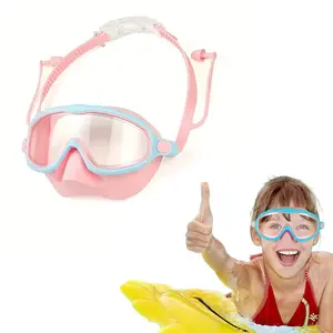Kids' Integrated Nose Cover Swim Goggles, Water Goggles, Large Frame Anti-Fog Toddler Goggles, HD Clear Vision, Adjustable Strap & Comfort Pad, Suitable for Outdoor Swimming & Beach Activities, Swimming Accessories