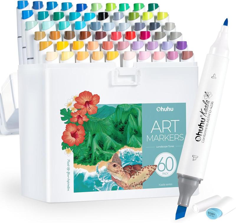 Ohuhu Alcohol Markers Double Tipped: Slim Broad & Fine - 24/60/108 Colors - Art Marker for Artists Adult Coloring Drawing Landscape Sketch - Kaala Series of Ohuhuart