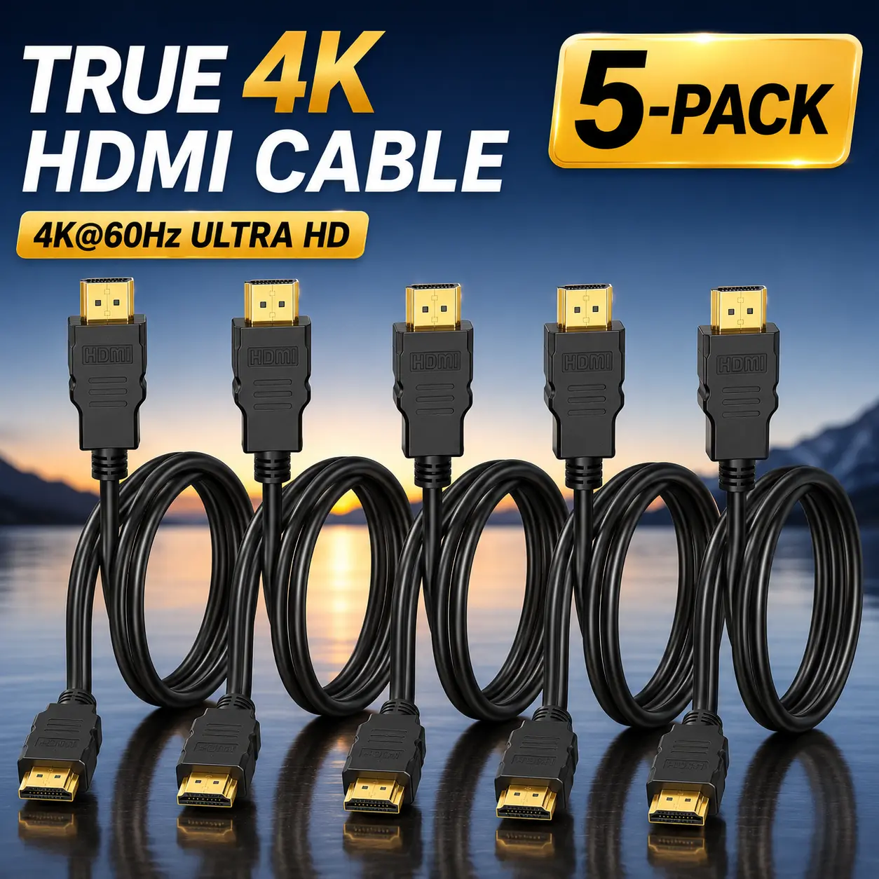 5-Pack 4K HDMI Cable 18Gbps Ultra High Speed HDMI Cord Aluminum, 4K@60Hz 30Hz HDCP 2.2&2.3, ARC HDR 10 Dolby Compatible with PS5/Blu-ray/Roku TV/Switch 2/Mac mini