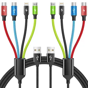 Cruise Essentials 2026 4 in 1 Multi Charging Cable [2Pack 5FT], Tangle Free USB C Car Charger Cable Nylon Braided with 2 USB-C/IP/Micro, Travel Charging Cords for iPhone Android iPad and More