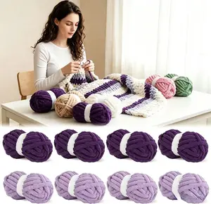 HOMBYS Chunky Chenille Yarn Set for hand knitting- 8-Pack Super Soft Jumbo Yarn for Crochet, Hand Knitting; Ideal for Moms, Teens, Kids for Rugs, Scarves, Blankets & DIY Crafts -- hook knit acrylic