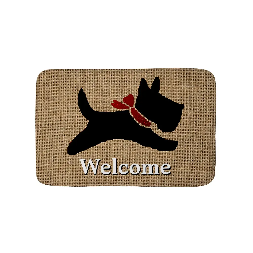 Welcome Door Mat Cute Scottish Terrier Scottie Dog Pattern Entryway Rug Non-Slip Floor Mat Green Beige 40x60 50x80 60x90 80x120cm