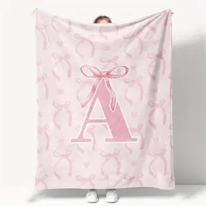 Personalized Baby Blanket Pink Ribbon Design Custom Initial Embroidered Name Ultra Soft Flannel Fabric First Year Memory Keepsake Perfect Nursery Decor Heirloom Gift For New Parents