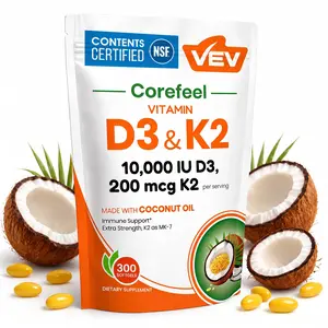 VEV Vitamin D3 K2, 2 in 1 Vitamins Supplement D & K, 10000 IU, 300 Virgin Coconut Oil Softgels, Dietary Healthcare Daily Health Bundle, NSF Certified