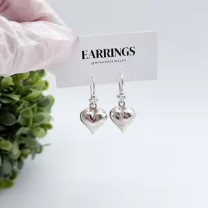 950 Silver Medium Heart Pendant Earrings - Elegant Durable Design for Everyday Wear Versatile Gift Option